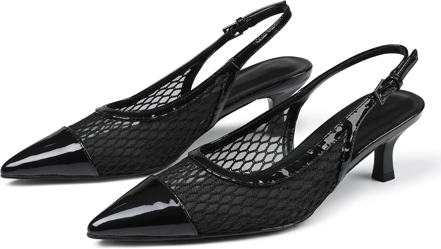 Kitten Heels for Women Mesh Pumps Slingback Closed Pointed Toe Heels Wedding Work Dress Sexy Low Pumps Shoes