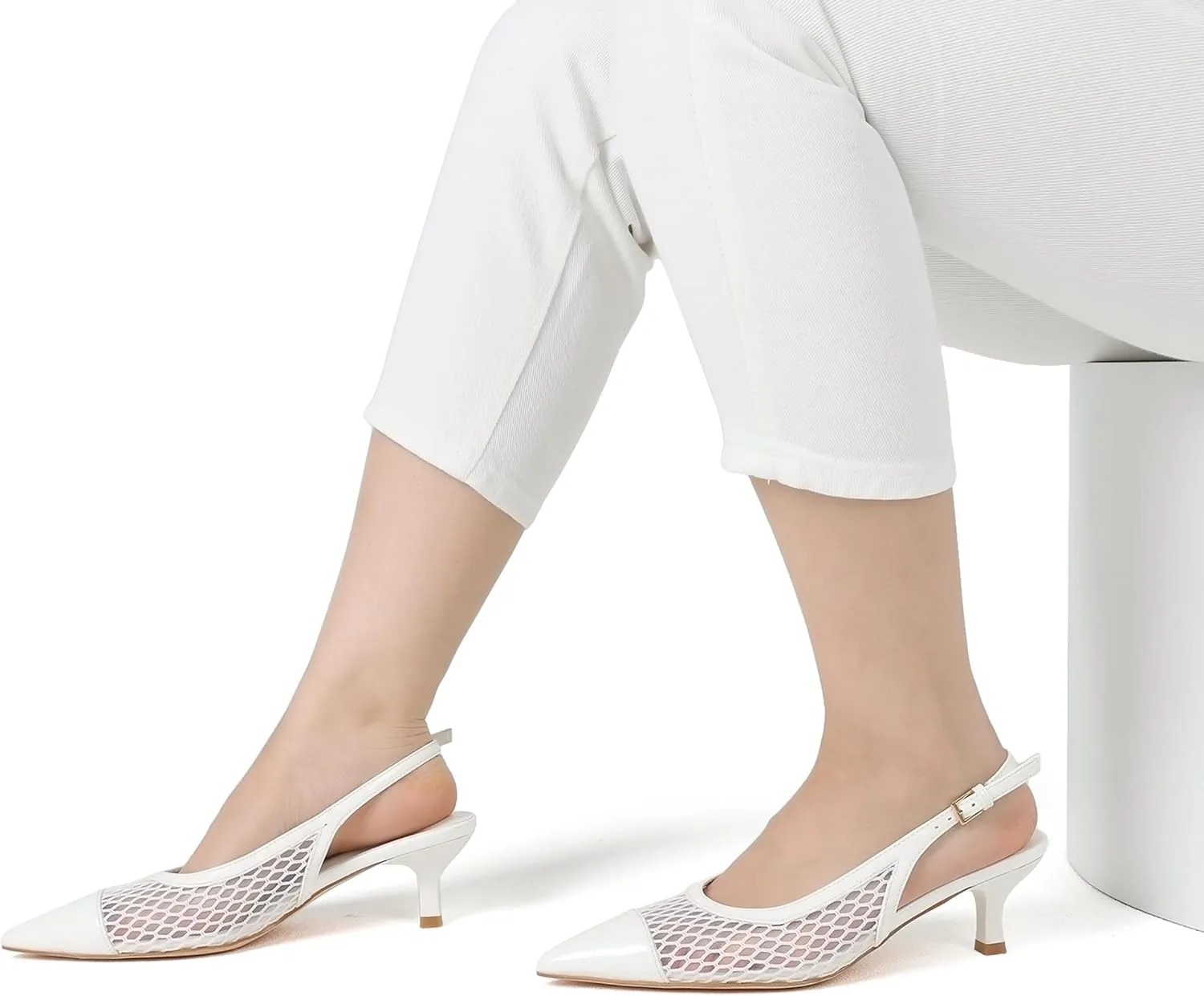 Kitten Heels for Women Mesh Pumps Slingback Closed Pointed Toe Heels Wedding Work Dress Sexy Low Pumps Shoes