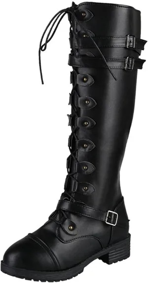 Knee High Women Combat Boots Combat Boots for Women Women's Knee High Riding Lace Up Buckle Military Combat Boots