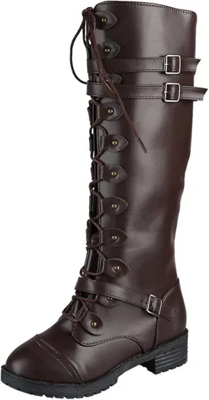 Knee High Women Combat Boots Combat Boots for Women Women's Knee High Riding Lace Up Buckle Military Combat Boots