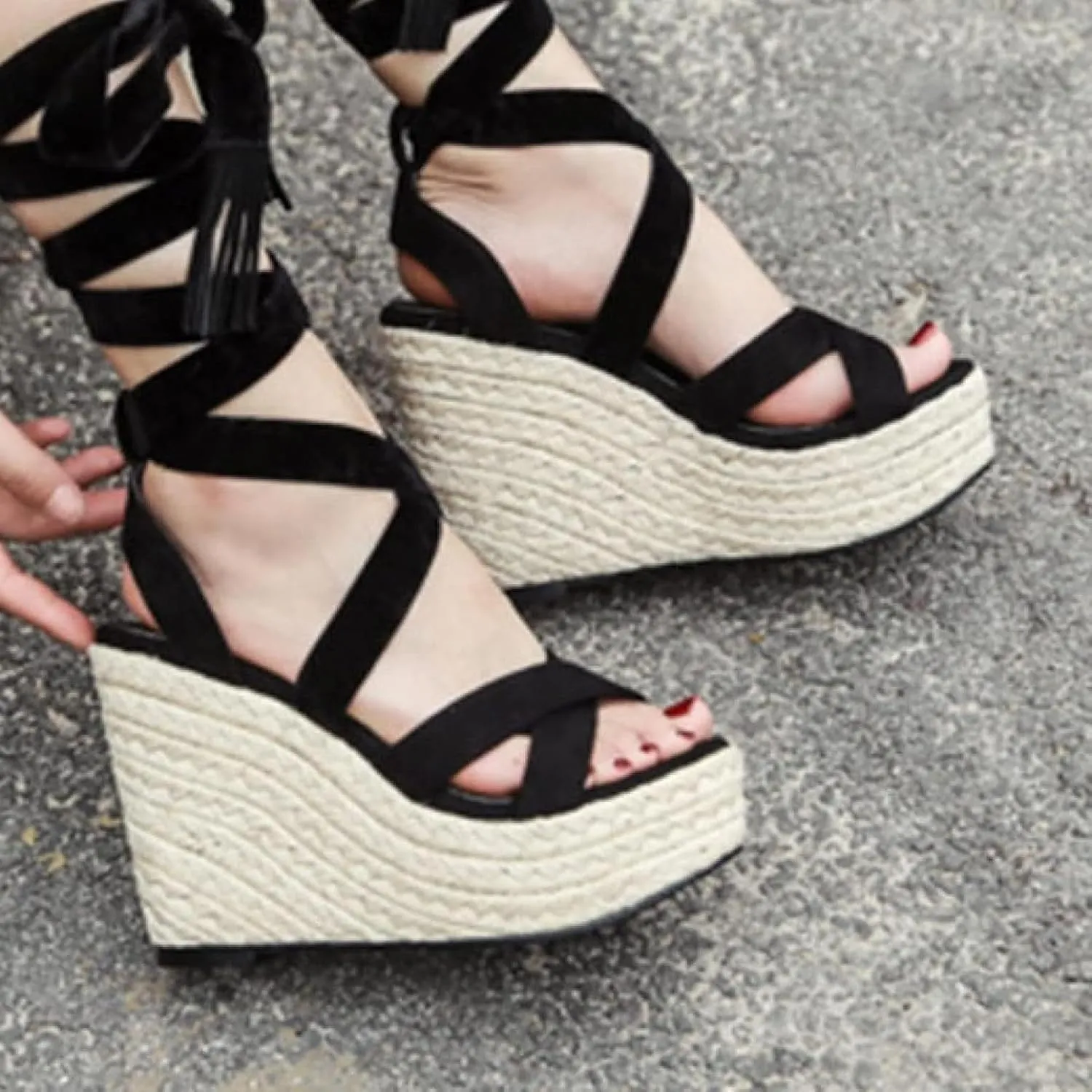 Lace up Wedge Sandals Thick Soled High-heeled Party Women's Summer Shoes