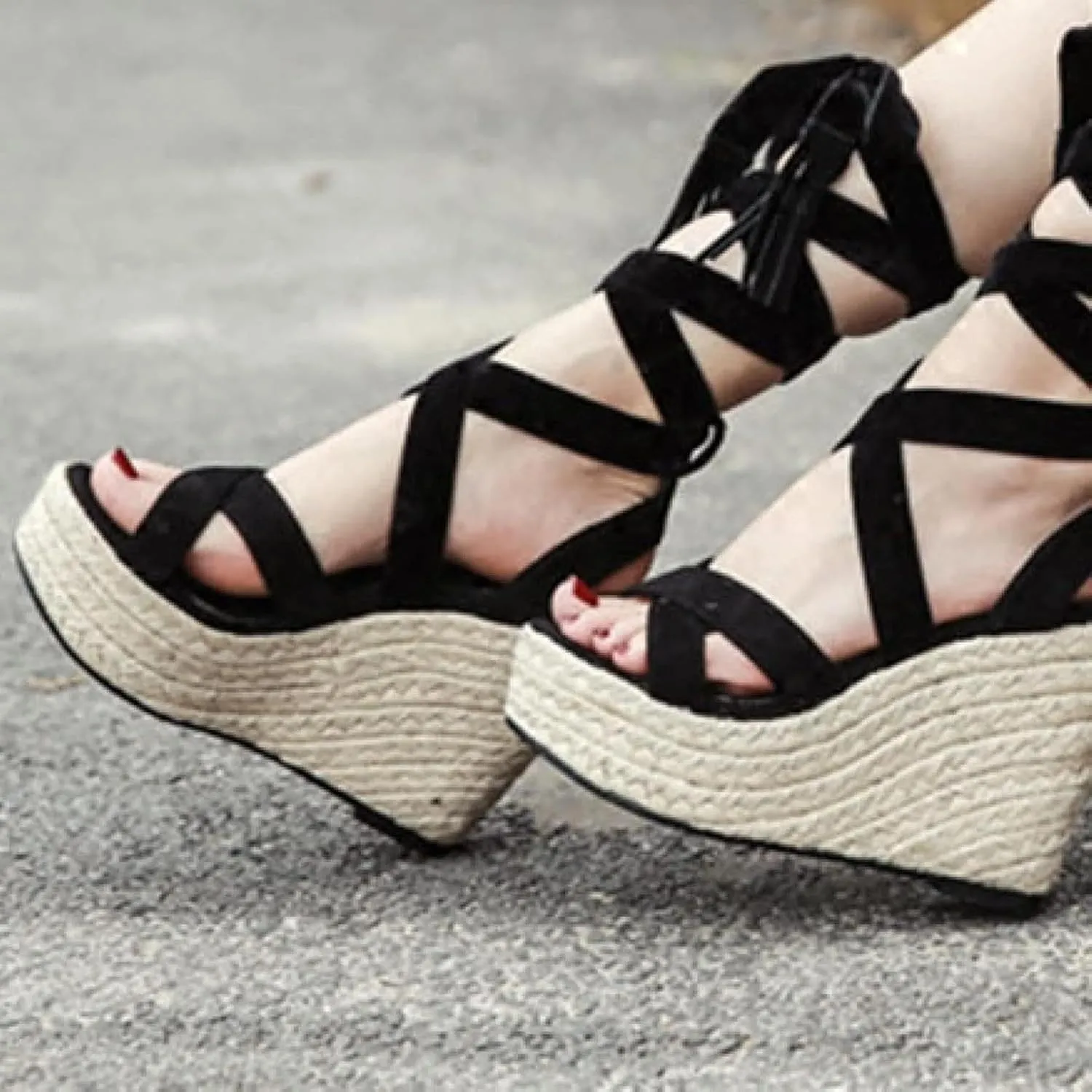 Lace up Wedge Sandals Thick Soled High-heeled Party Women's Summer Shoes