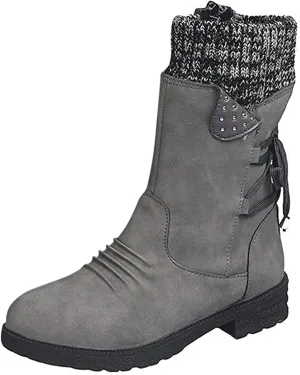 Ladmiple Boots For Women 2024 Low Heel Combat Boots Side Zipper Mid Calf Motorcycle Riding Military Biker Boots Ankle Booties