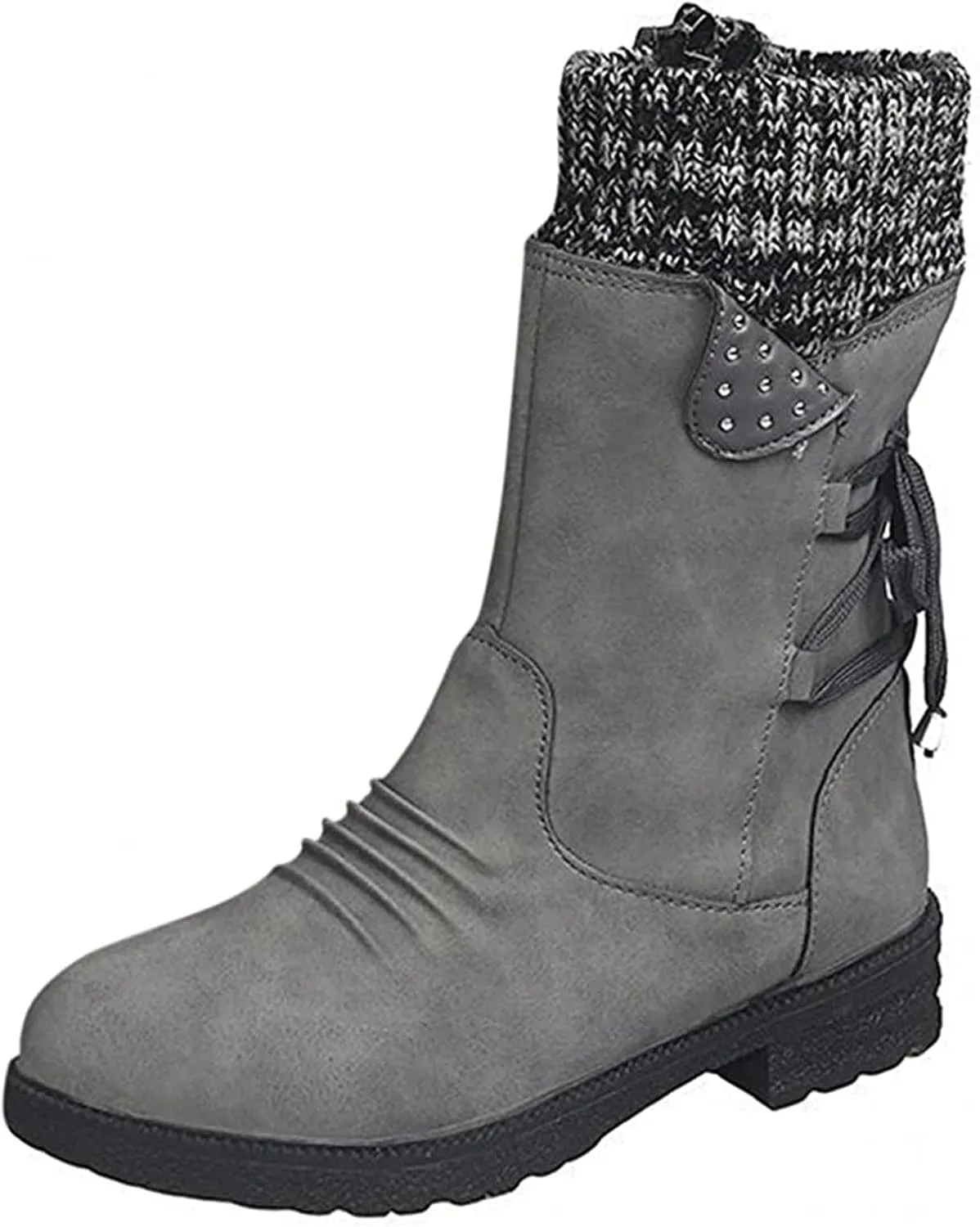 Ladmiple Boots For Women 2024 Low Heel Combat Boots Side Zipper Mid Calf Motorcycle Riding Military Biker Boots Ankle Booties