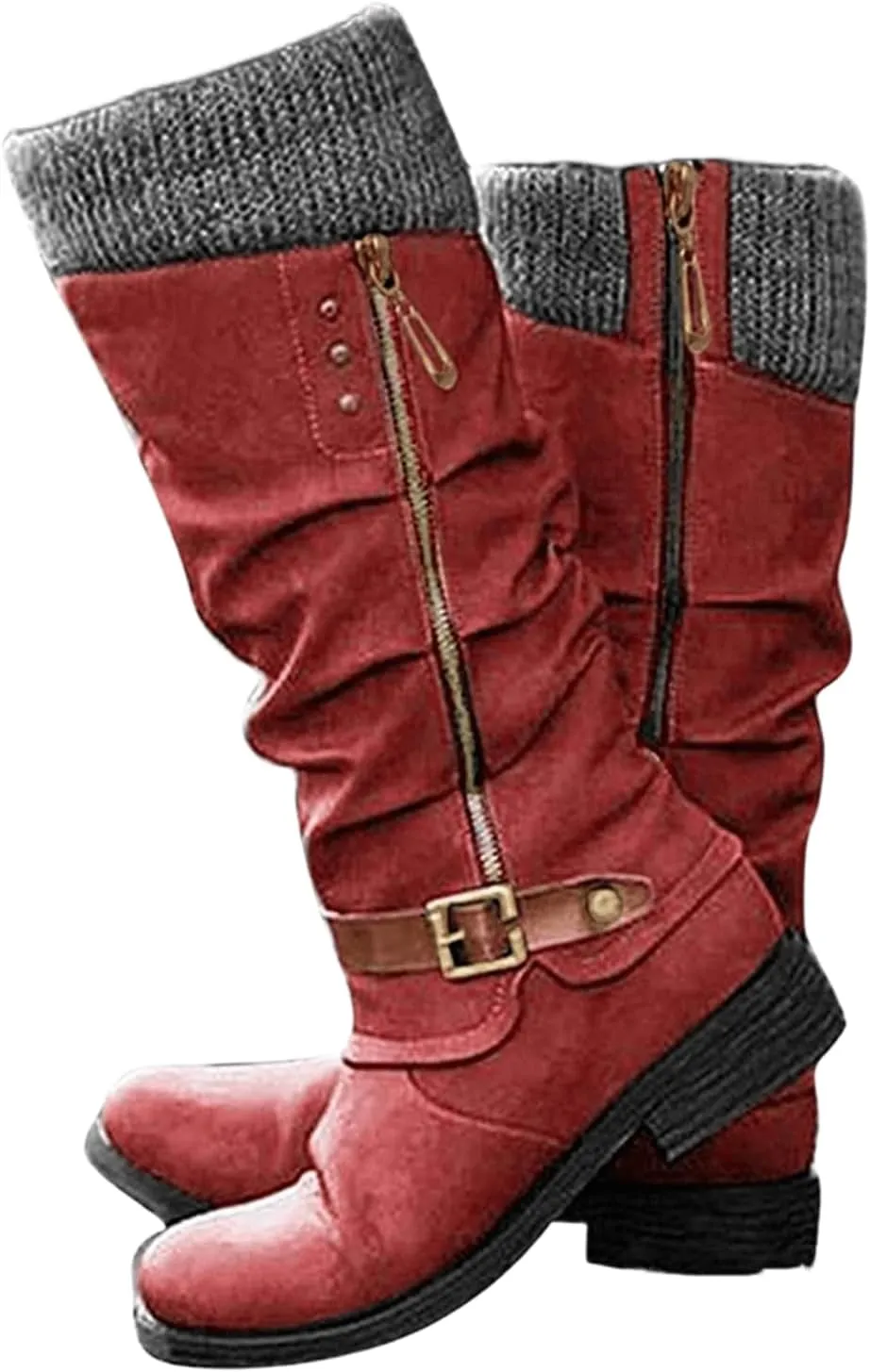 Ladmiple Boots For Women 2024 Low Heel Mid Calf Dress Biker Boots Side Zipper Motorcycle Combat Riding Military Ankle Booties