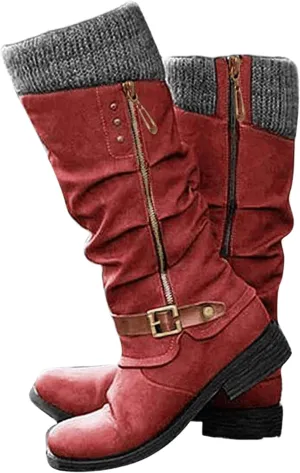 Ladmiple Boots For Women 2024 Low Heel Mid Calf Dress Biker Boots Side Zipper Motorcycle Combat Riding Military Ankle Booties