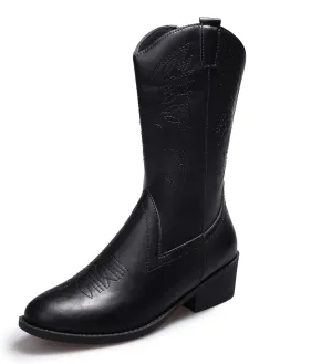 Ladmiple Cowboy Boots For Women Mid Calf Wide Width Wide Calf Knee High Cowgirl Boots Embroidery Fashion Boot Pull On