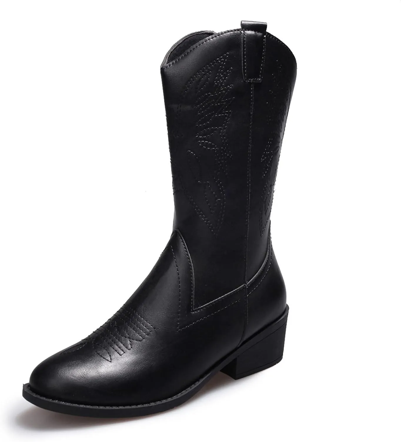 Ladmiple Cowboy Boots For Women Mid Calf Wide Width Wide Calf Knee High Cowgirl Boots Embroidery Fashion Boot Pull On
