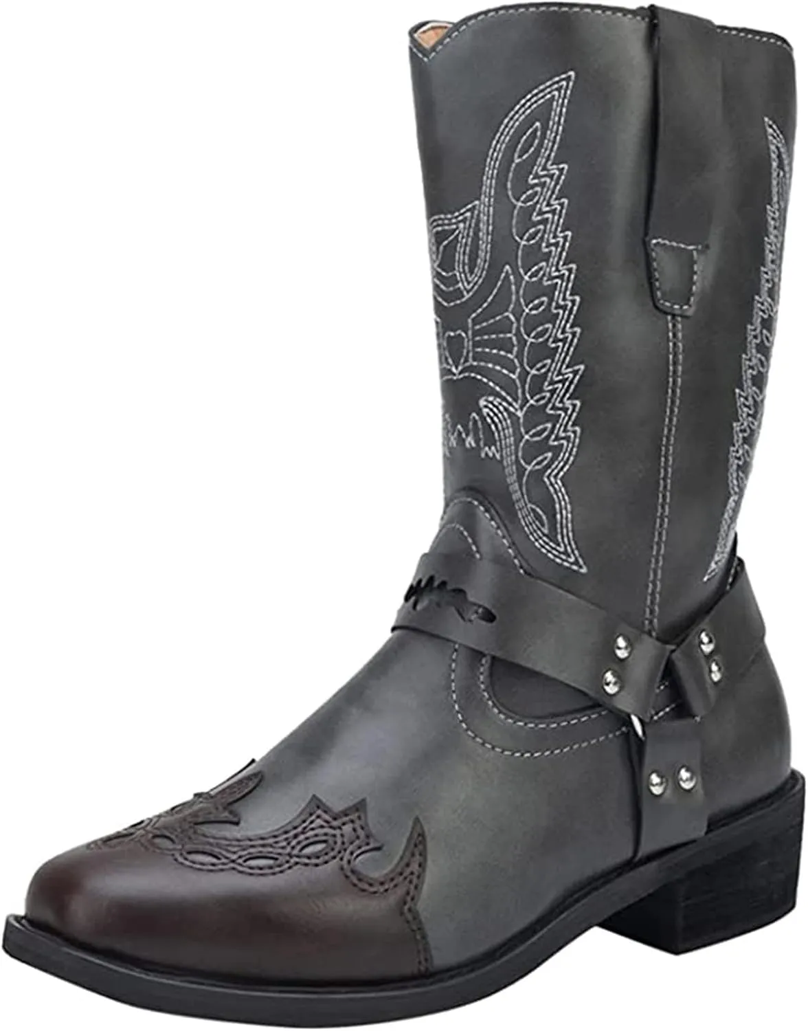 Lausiuoe Boots For Women Low Heel Sexy Cowboy Boots Western Cowgirl Fashion Knee High Embroidered Chunky Heel Booties