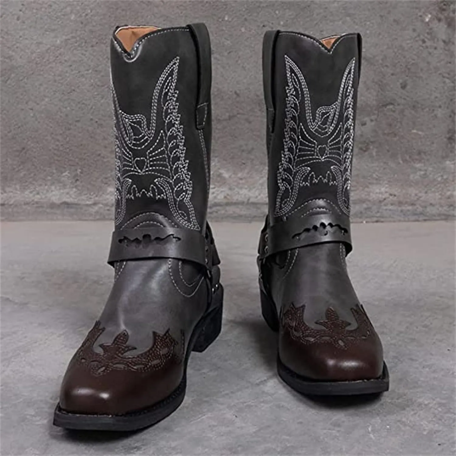 Lausiuoe Boots For Women Low Heel Sexy Cowboy Boots Western Cowgirl Fashion Knee High Embroidered Chunky Heel Booties