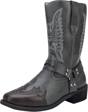 Lausiuoe Boots For Women Low Heel Sexy Cowboy Boots Western Cowgirl Fashion Knee High Embroidered Chunky Heel Booties