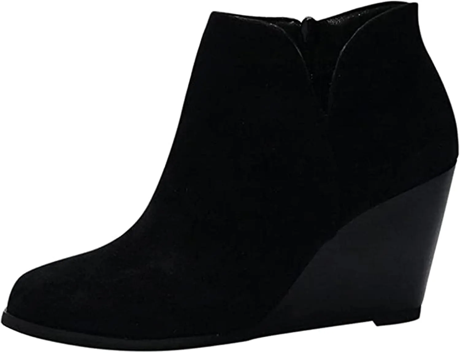 Lausiuoe Wedge Booties For Women Closed Toe Platform Ankle Booties Slip on Casual Dressy Fashion Heeled Western Fall Boots