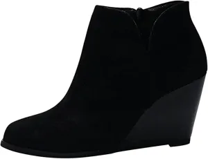 Lausiuoe Wedge Booties For Women Closed Toe Platform Ankle Booties Slip on Casual Dressy Fashion Heeled Western Fall Boots
