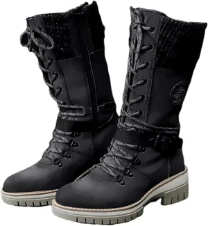 Lausiuoe Winter Boots For Women Fashion 2022 Platform Mid Calf Low Heel Round-Toe Side Zip Punk Lace Up Military Combat Boots