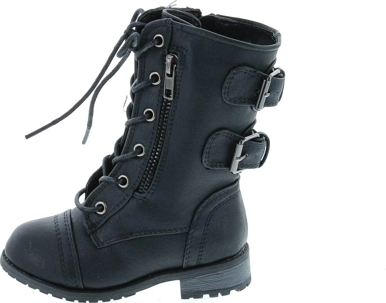Link Mango-61Ka Baby Girls Combat Lace Up Boots Black Toddler
