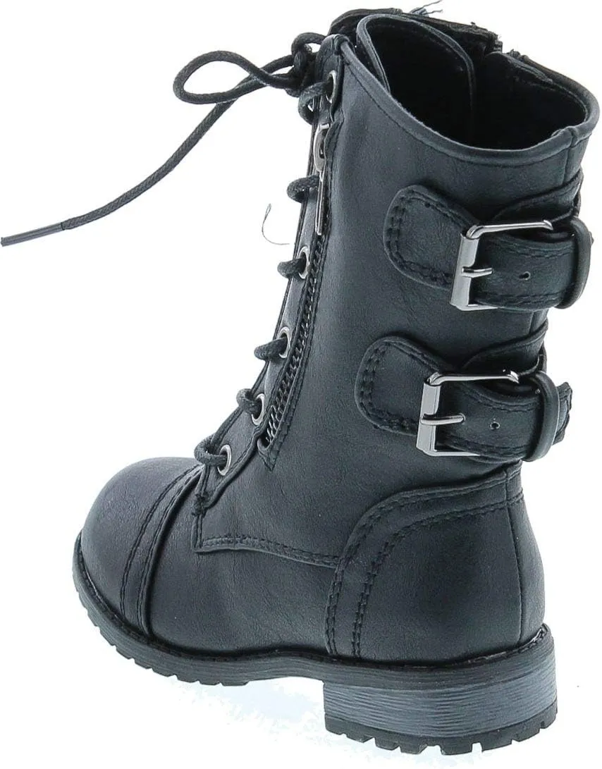 Link Mango-61Ka Baby Girls Combat Lace Up Boots Black Toddler