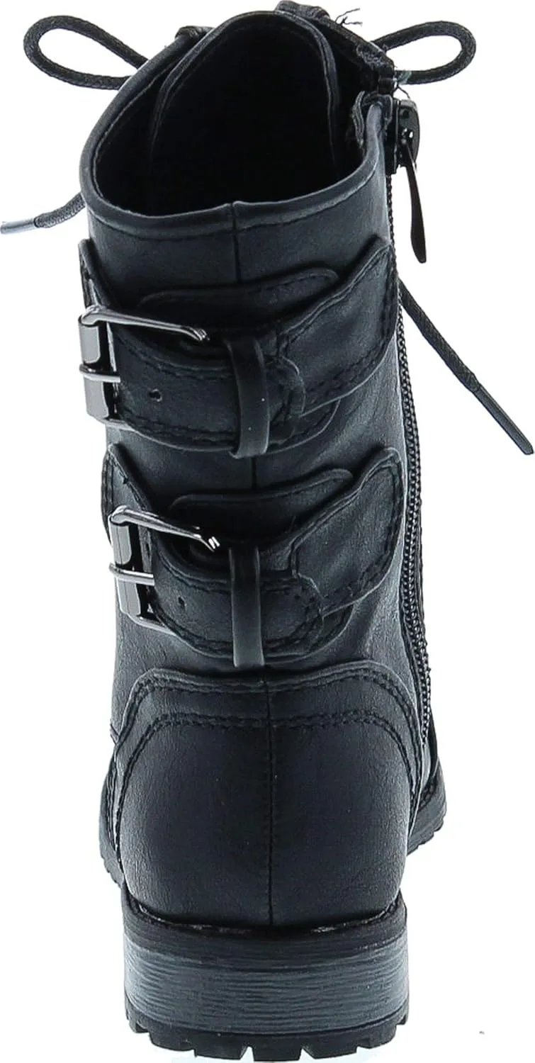 Link Mango-61Ka Baby Girls Combat Lace Up Boots Black Toddler