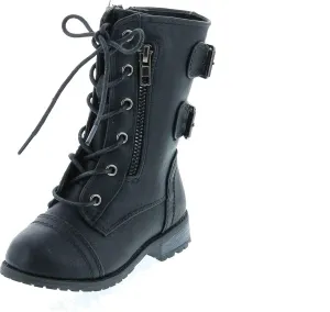 Link Mango-61Ka Baby Girls Combat Lace Up Boots Black Toddler
