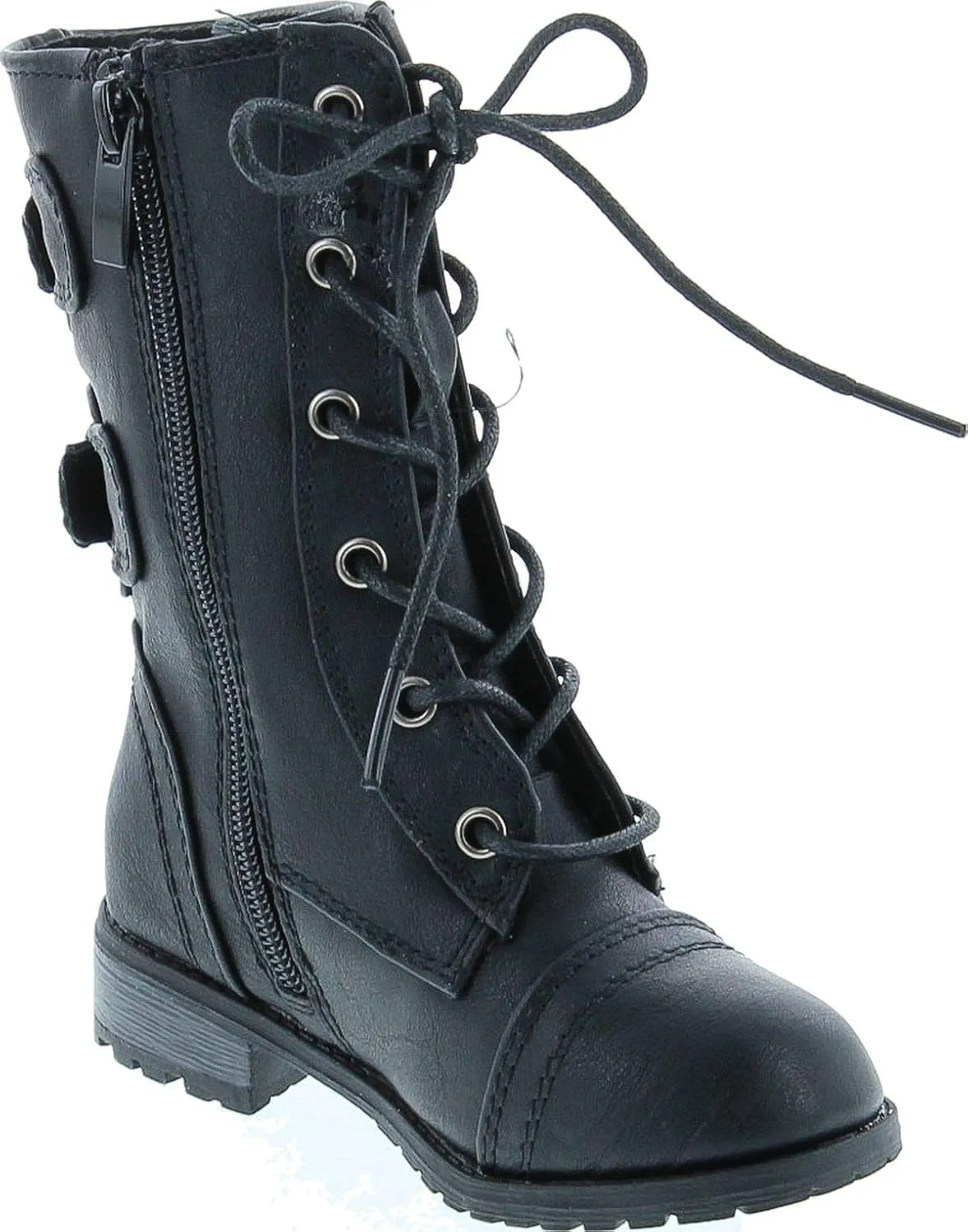 Link Mango-61Ka Baby Girls Combat Lace Up Boots Black Toddler