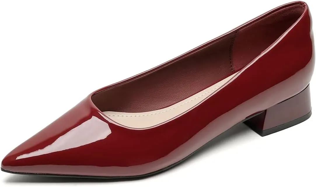 LUXINYU Women Closed Pointed Toe Heels Patent Leather Shoes Chunky Block Low Heels Comfortable Women's Pumps Slip-On Dress Office Party Wedding Shoes