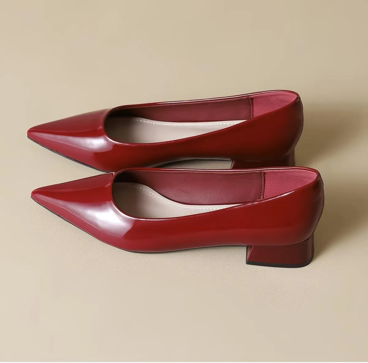 LUXINYU Women Closed Pointed Toe Heels Patent Leather Shoes Chunky Block Low Heels Comfortable Women's Pumps Slip-On Dress Office Party Wedding Shoes