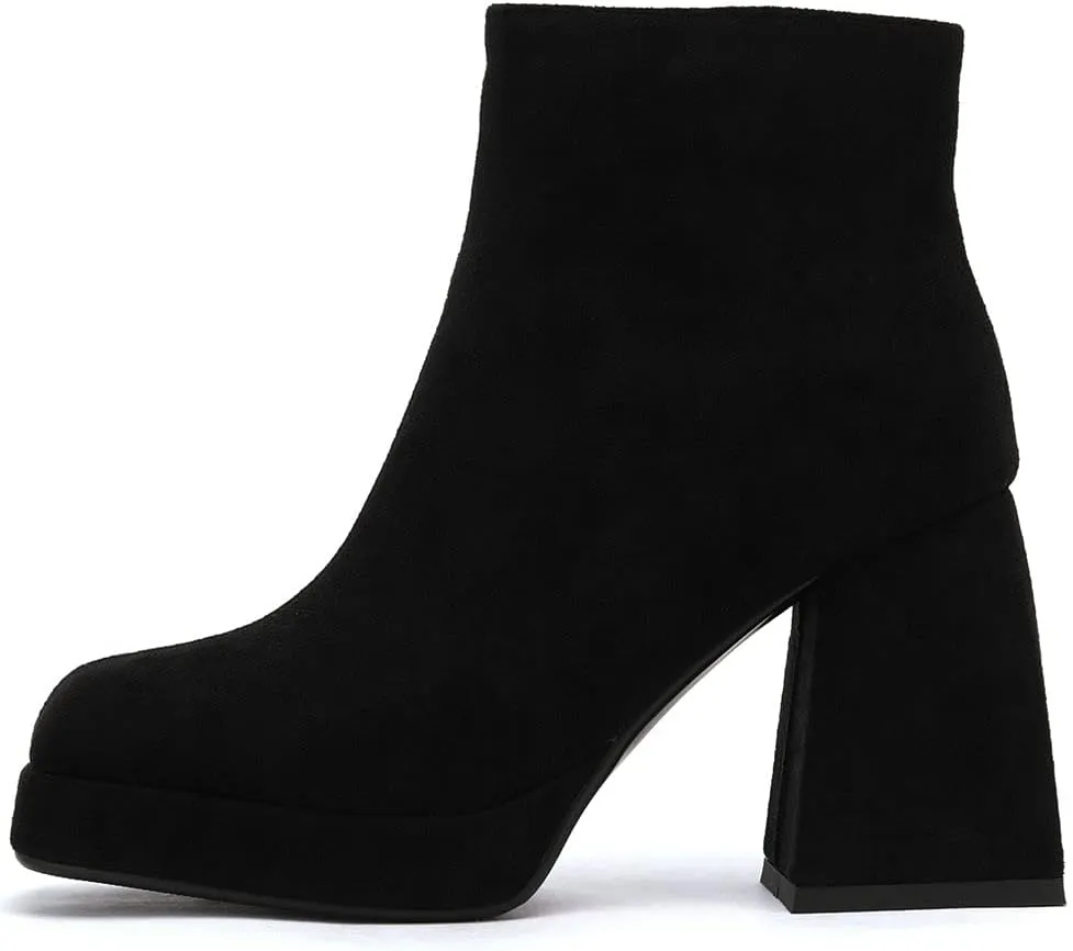 LUXMAX Women Patent Leather Gogo Boots Chunky Heeled Platform Ankle Boots