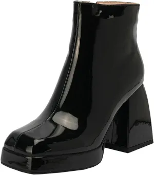 LUXMAX Women Patent Leather Gogo Boots Chunky Heeled Platform Ankle Boots