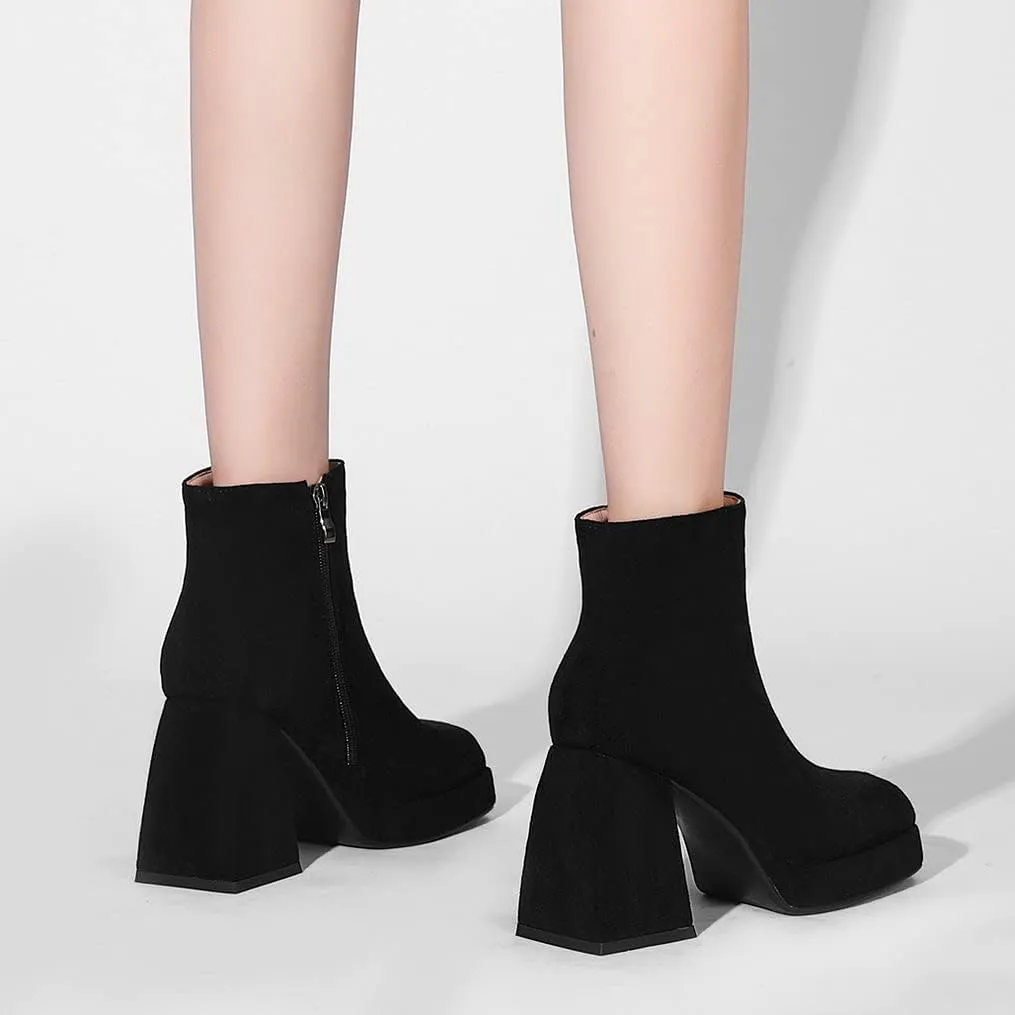 LUXMAX Women Patent Leather Gogo Boots Chunky Heeled Platform Ankle Boots