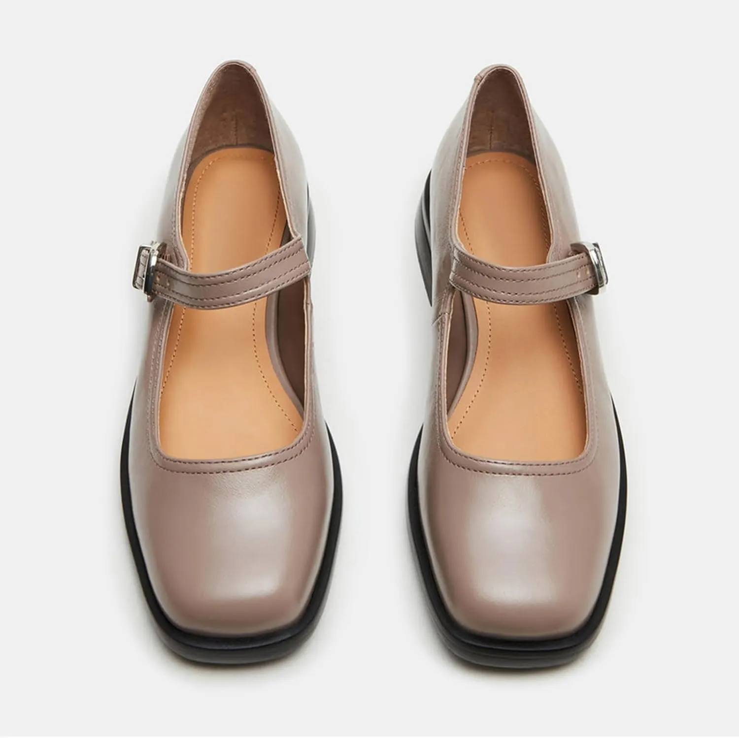 Mary Jane Shoes for Women Low Heel Chunky Flats Square Toe Ankle Strap Shoes Fashion Casual Shoes Work Mary Jane Flat Shoes Leather Loafers