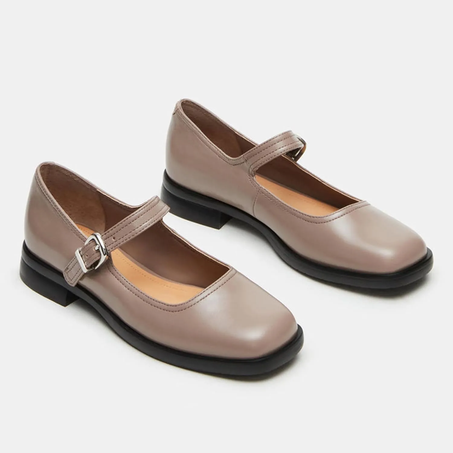 Mary Jane Shoes for Women Low Heel Chunky Flats Square Toe Ankle Strap Shoes Fashion Casual Shoes Work Mary Jane Flat Shoes Leather Loafers