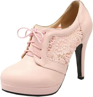 MAVMAX Women's Lace up Stiletto High Heel Booties Platform Ankle Boots