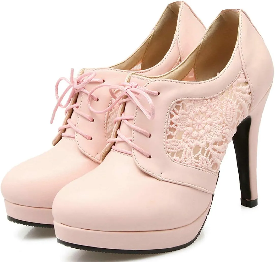MAVMAX Women's Lace up Stiletto High Heel Booties Platform Ankle Boots