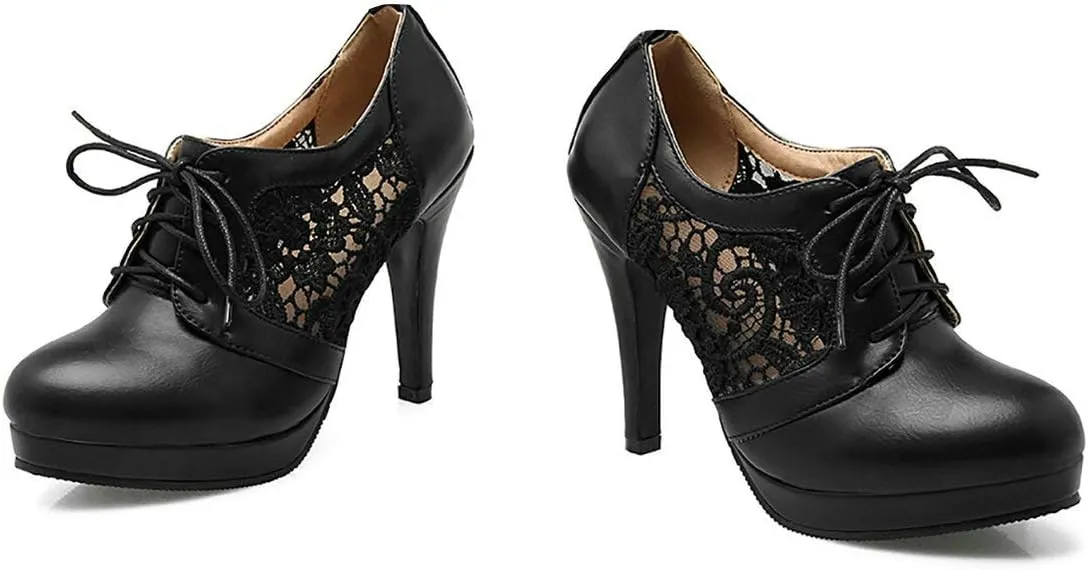MAVMAX Women's Lace up Stiletto High Heel Booties Platform Ankle Boots