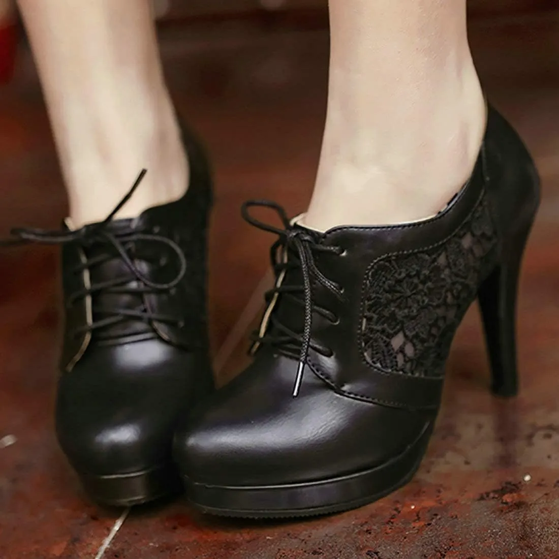 MAVMAX Women's Lace up Stiletto High Heel Booties Platform Ankle Boots