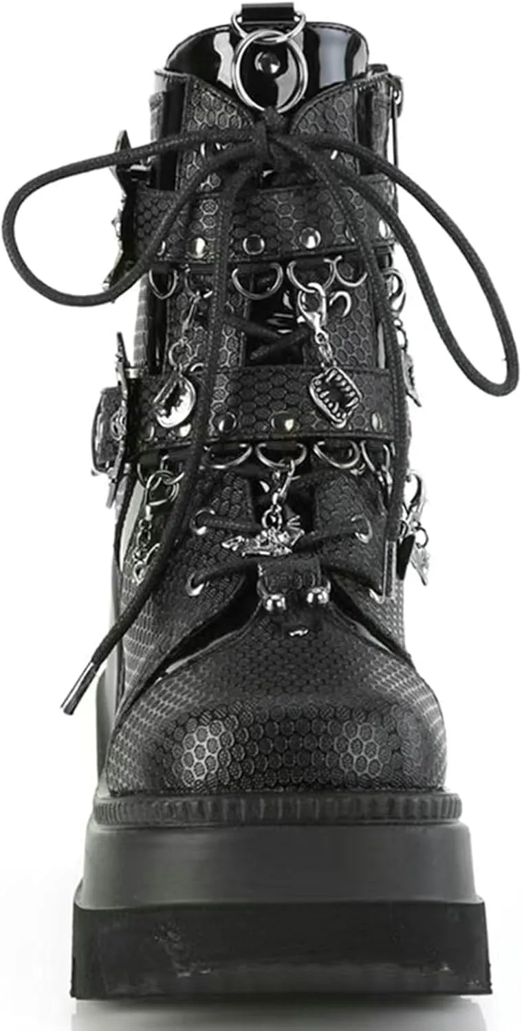 Meefit Women Wedged Boots Goth Lace Up Combat Platform Ankle Boots High Heels Punk Boots