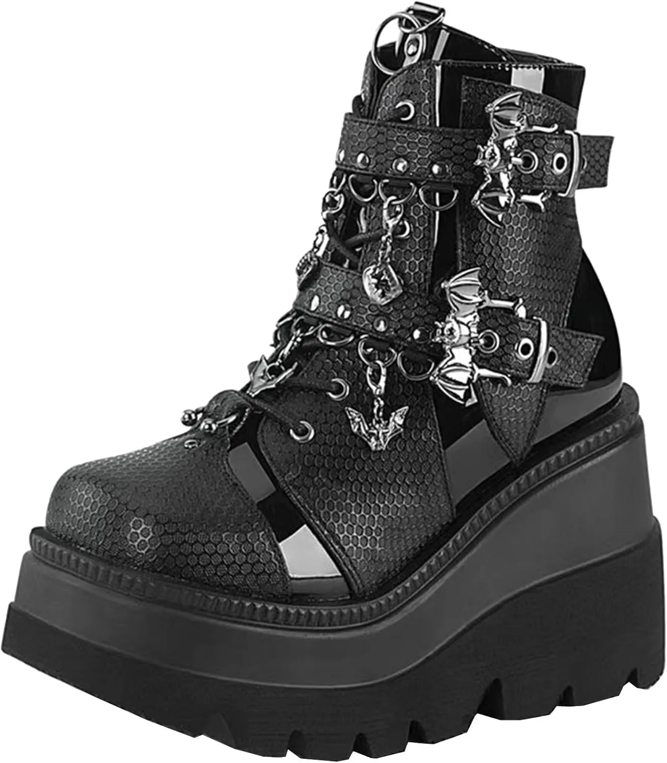 Meefit Women Wedged Boots Goth Lace Up Combat Platform Ankle Boots High Heels Punk Boots