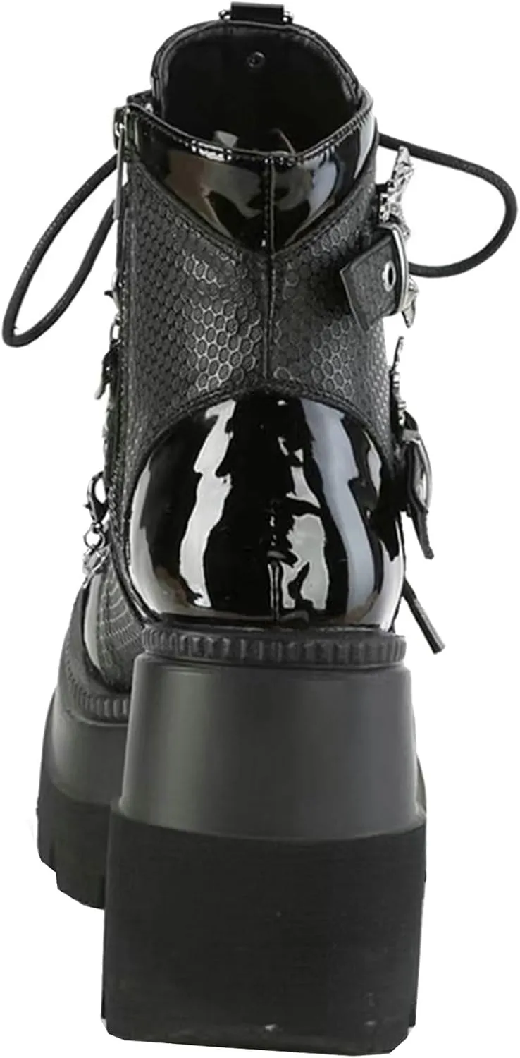 Meefit Women Wedged Boots Goth Lace Up Combat Platform Ankle Boots High Heels Punk Boots