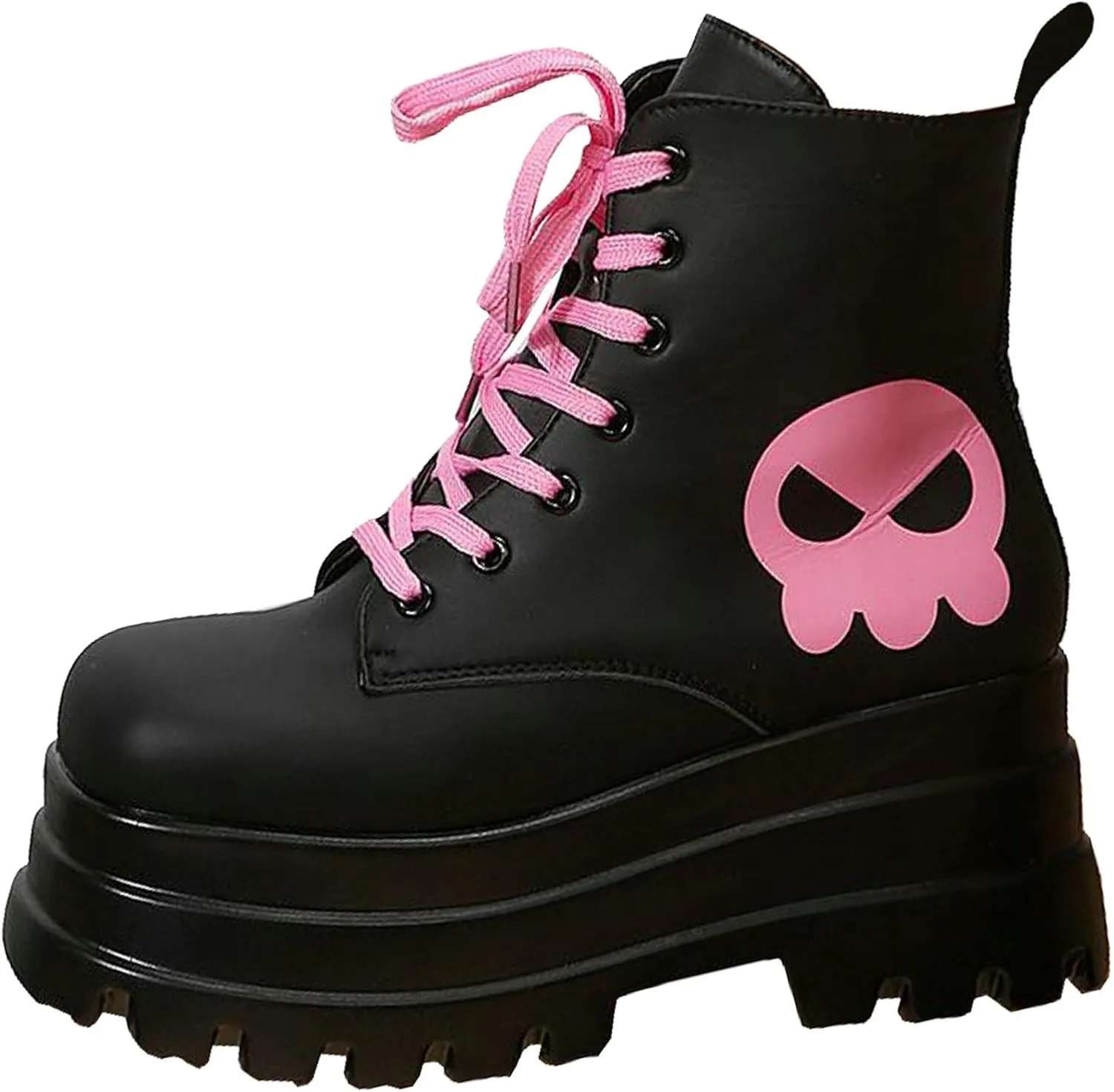 Meefit Women Wedged Boots Goth Lace Up Combat Platform Ankle Boots High Heels Punk Boots