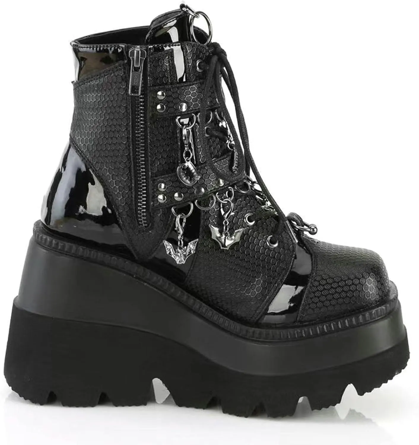 Meefit Women Wedged Boots Goth Lace Up Combat Platform Ankle Boots High Heels Punk Boots