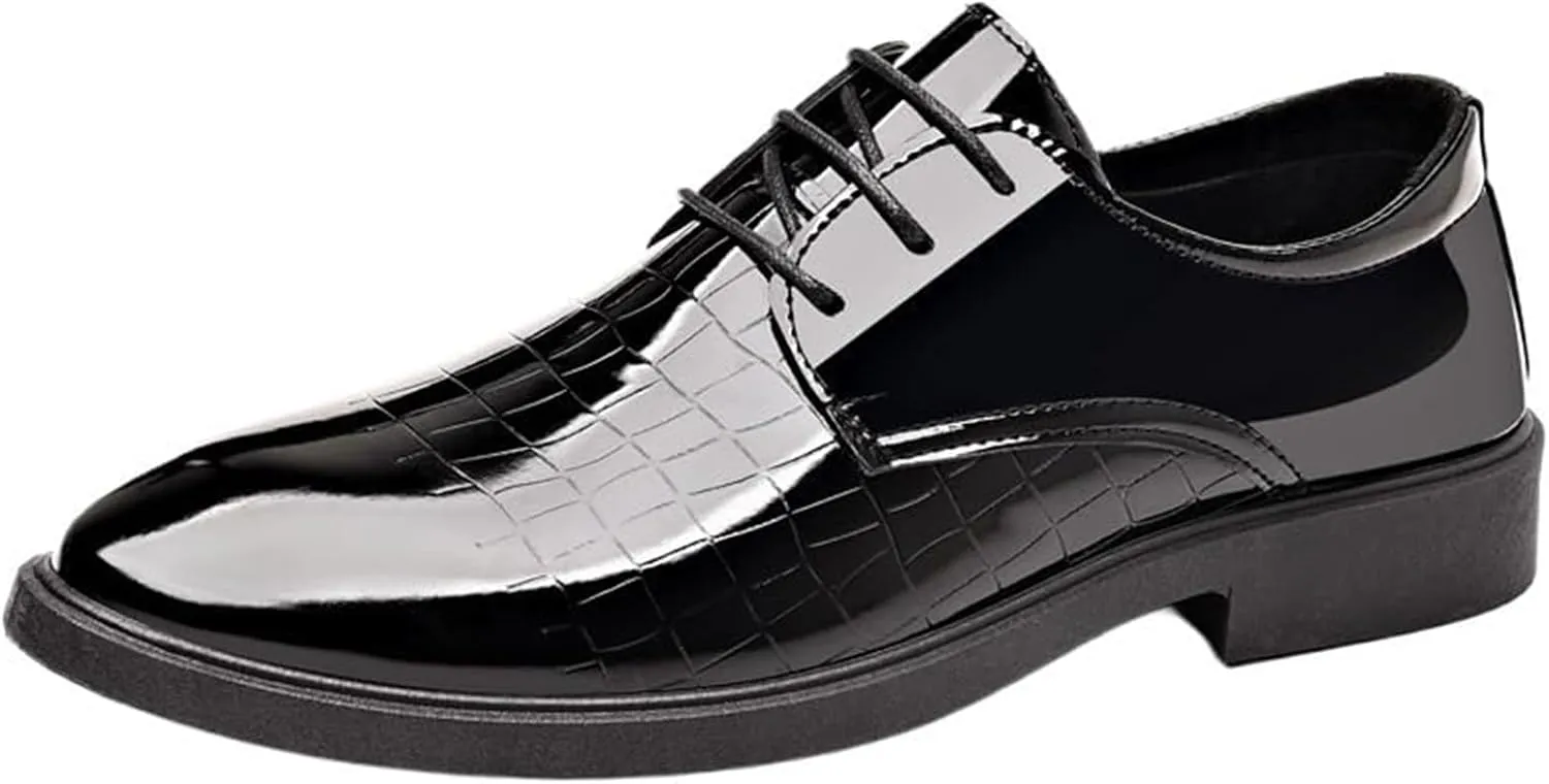 Mens Classic Formal Oxford Patent Leather Shoes Tuxedo Wedding Business Dress Shoes Luxury Round Toe Slip On Wedding Business Formal Oxford