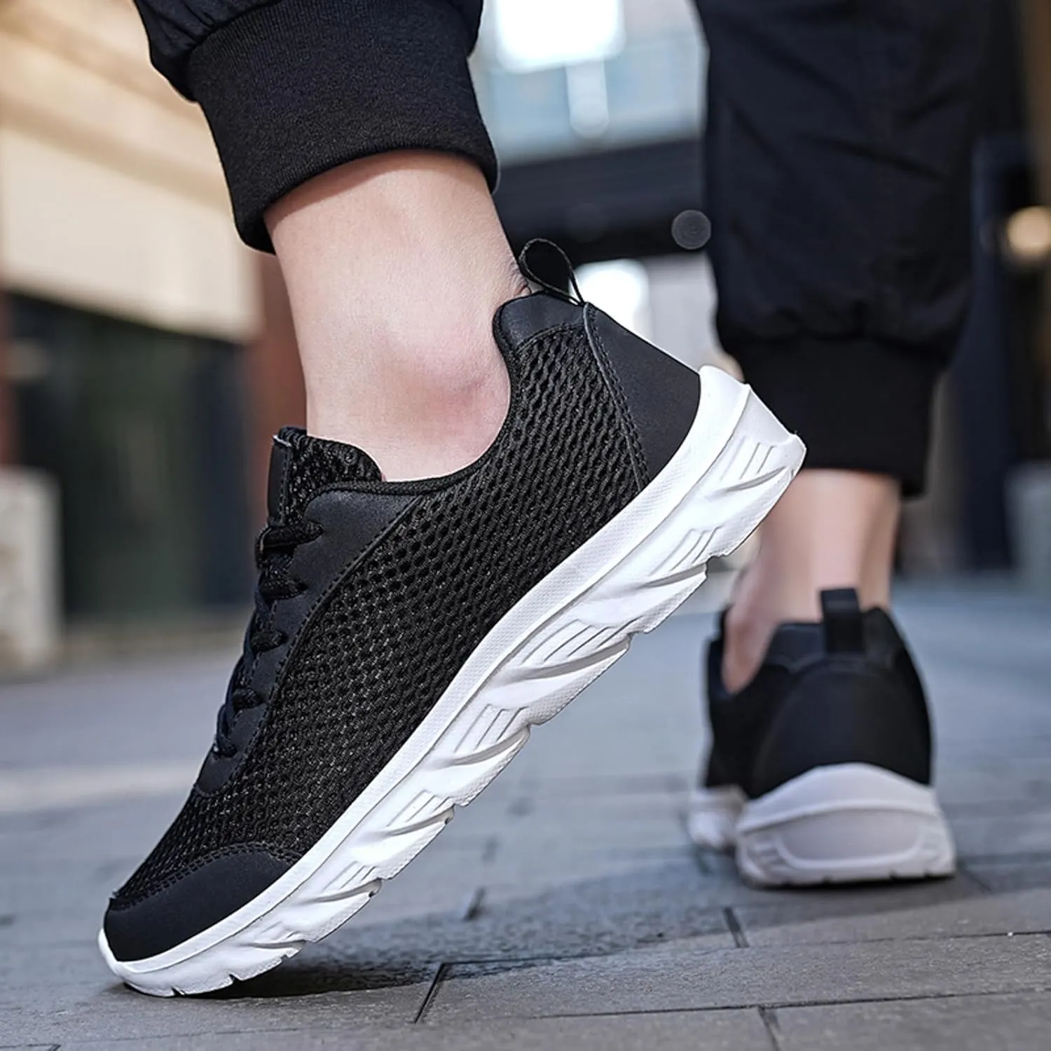Men's Lace Up Memory Foam Sneakers Business Mesh Breathable Walking Shoe Lightweight Non Slip Sneakers for Men