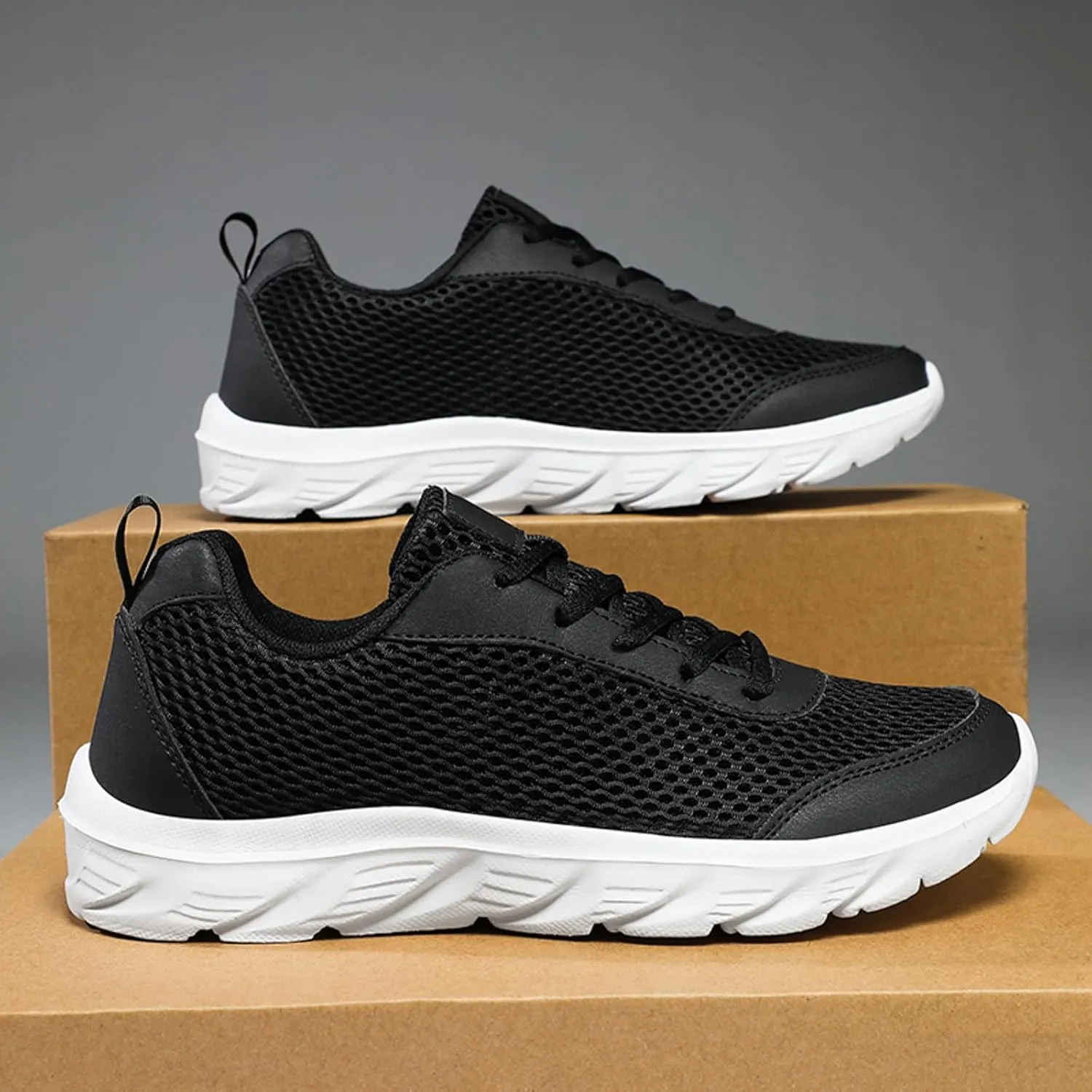 Men's Lace Up Memory Foam Sneakers Business Mesh Breathable Walking Shoe Lightweight Non Slip Sneakers for Men