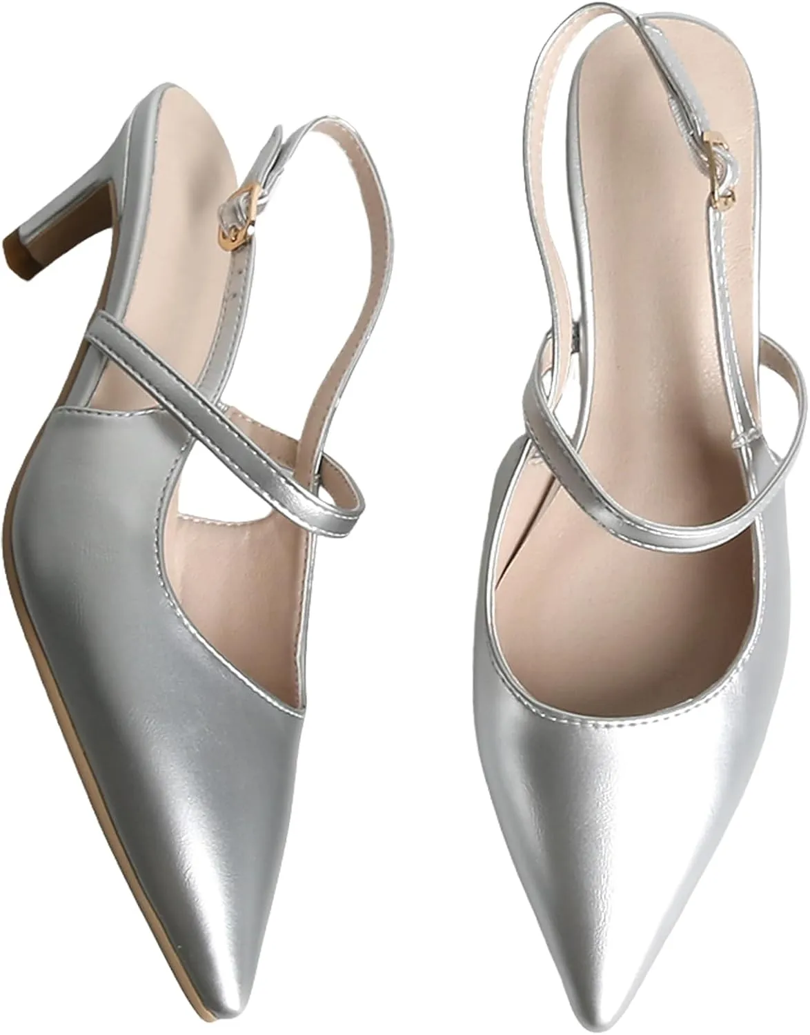MEOTINA Slingback Heels for Women Kitten Heel Closed Pointed Toe Dressy Sandals Pumps for Wedding Party Casual Shoes