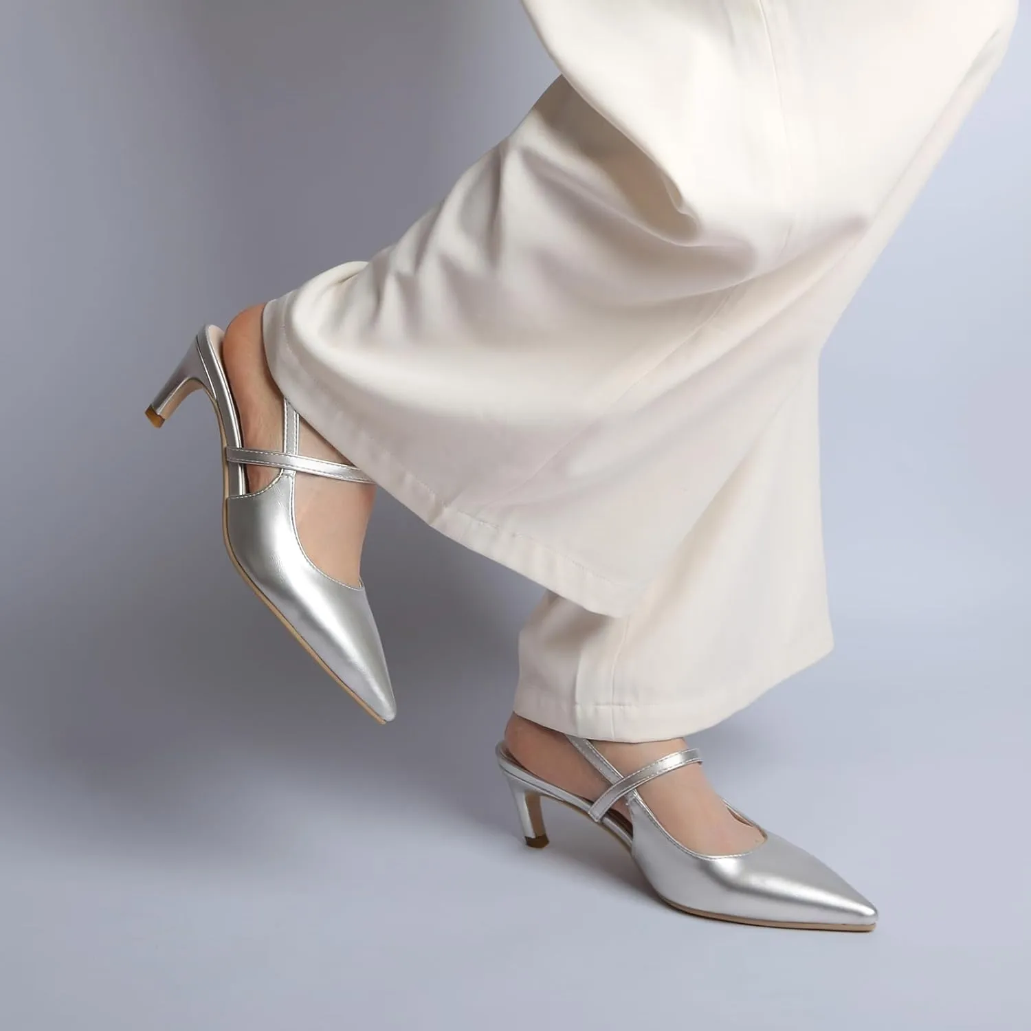 MEOTINA Slingback Heels for Women Kitten Heel Closed Pointed Toe Dressy Sandals Pumps for Wedding Party Casual Shoes