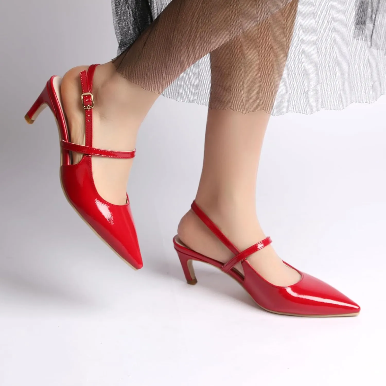 MEOTINA Slingback Heels for Women Kitten Heel Closed Pointed Toe Dressy Sandals Pumps for Wedding Party Casual Shoes