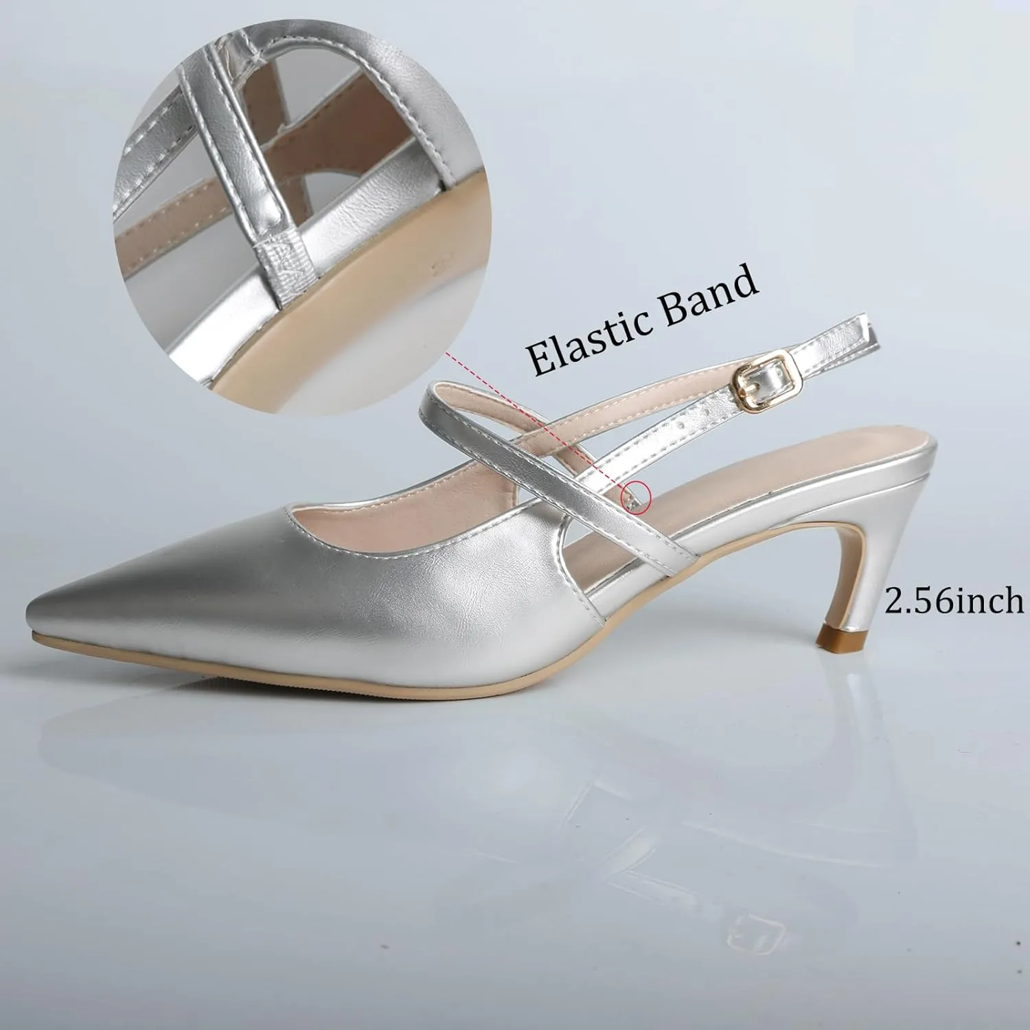 MEOTINA Slingback Heels for Women Kitten Heel Closed Pointed Toe Dressy Sandals Pumps for Wedding Party Casual Shoes