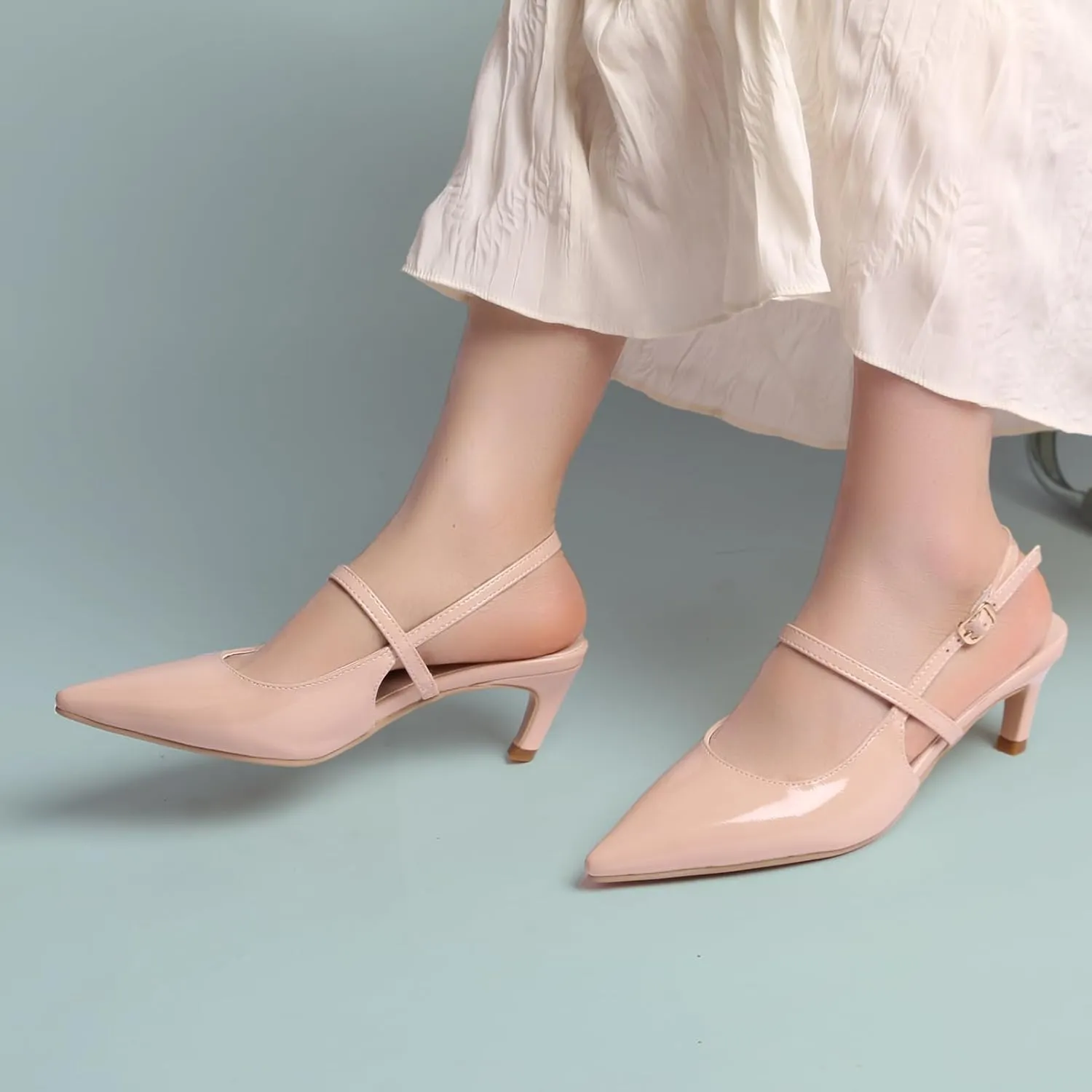 MEOTINA Slingback Heels for Women Kitten Heel Closed Pointed Toe Dressy Sandals Pumps for Wedding Party Casual Shoes