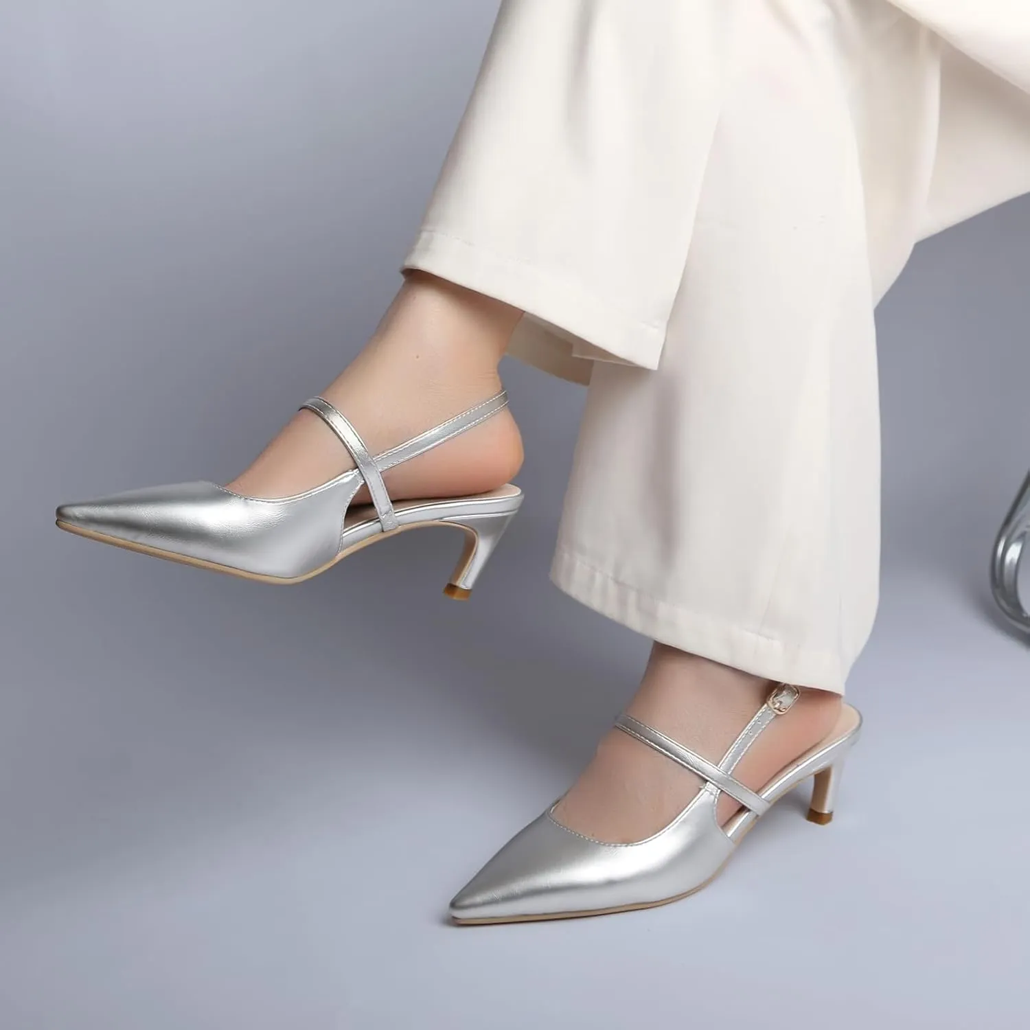MEOTINA Slingback Heels for Women Kitten Heel Closed Pointed Toe Dressy Sandals Pumps for Wedding Party Casual Shoes