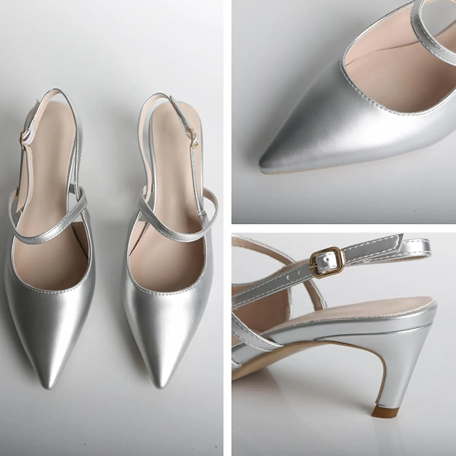 MEOTINA Slingback Heels for Women Kitten Heel Closed Pointed Toe Dressy Sandals Pumps for Wedding Party Casual Shoes