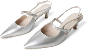 MEOTINA Slingback Heels for Women Kitten Heel Closed Pointed Toe Dressy Sandals Pumps for Wedding Party Casual Shoes